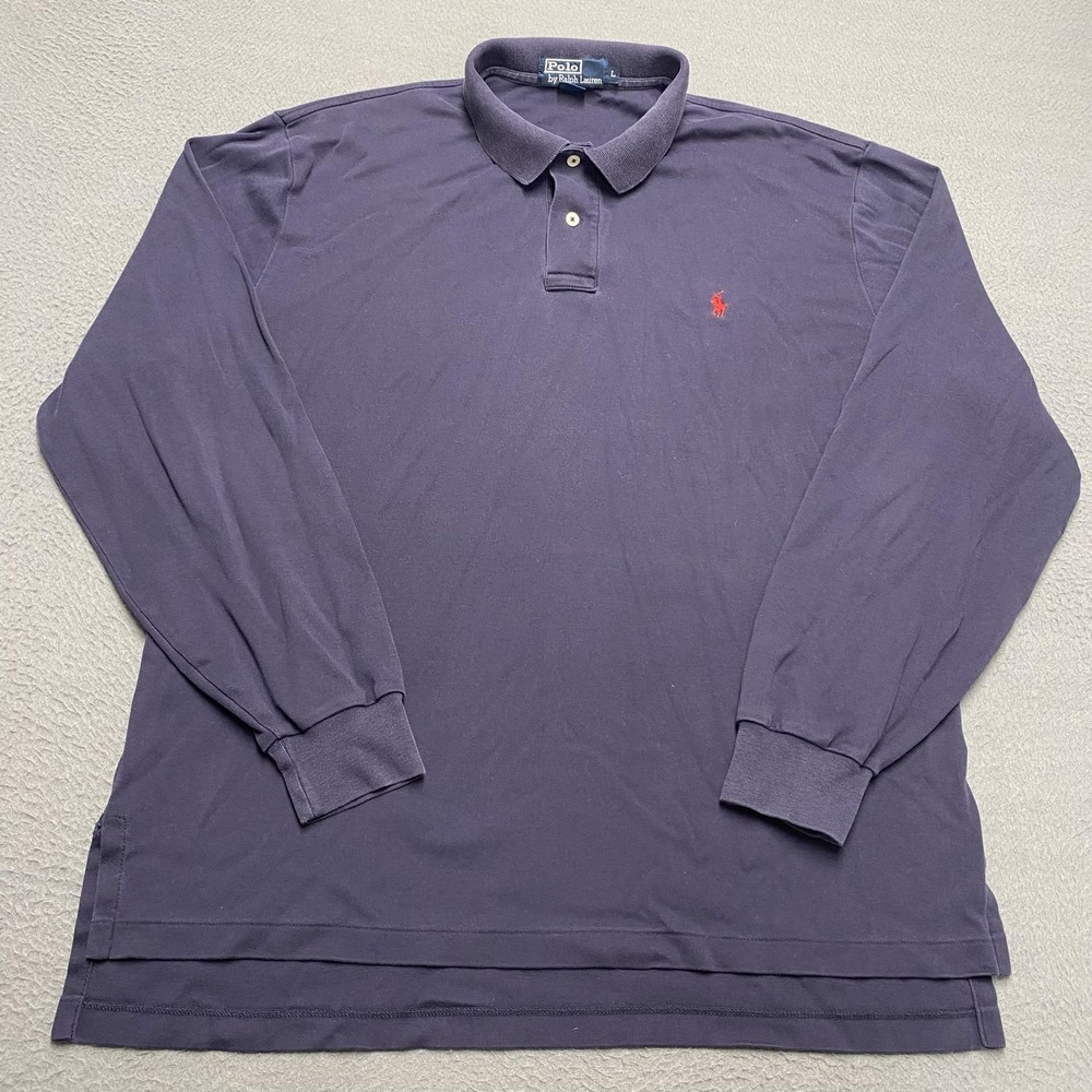 Polo Ralph Lauren Polo Shirt Mens Large Blue Cotton Long Sleeve Pony Logo